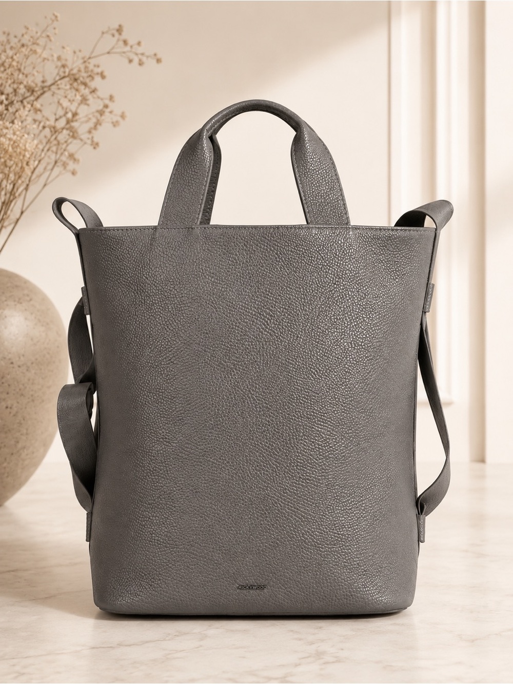 TUMI Gray Pebbled Leather Crossbody Tote Bag Large Work Laptop Shoulder Bag